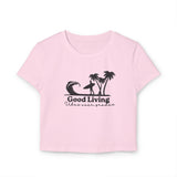 Laden Sie das Bild in den Galerie-Viewer, Women&#39;s Baby Tee - Good Living Surf &amp; Palmen Design