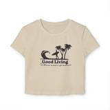 Laden Sie das Bild in den Galerie-Viewer, Women&#39;s Baby Tee - Good Living Surf &amp; Palmen Design