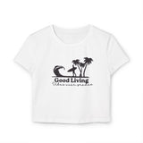Laden Sie das Bild in den Galerie-Viewer, Women&#39;s Baby Tee - Good Living Surf &amp; Palmen Design